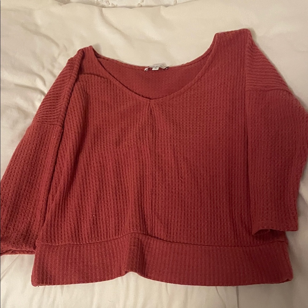 Green Envelope Textured Knit Top in Rust